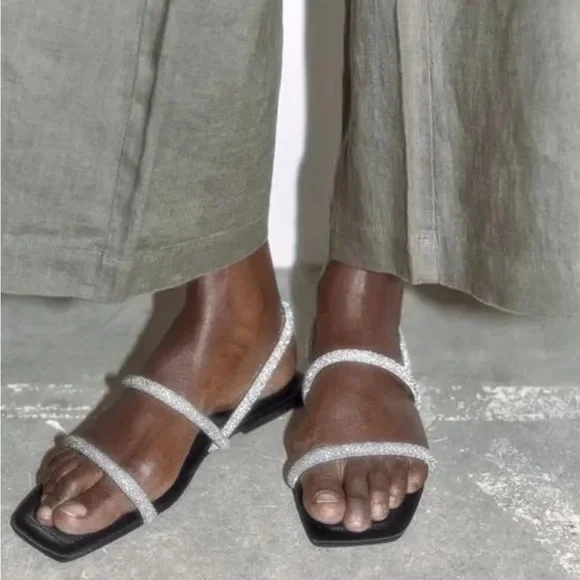 Zara Rhinestone Flat Sandals - Picture 3 of 9